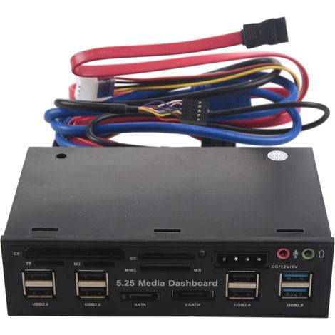 Lecteur de cartes multifonction en façade avec deux ports USB 3.0 et six ports USB 2.0 pour écrans de 5,25 pouces. (1/4)