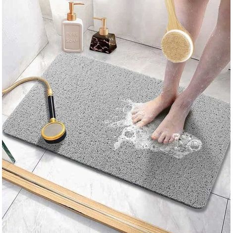 Rutschfeste Badematte mit Abflusslöchern, weiche und bequeme, schnelltrocknende Duschmatte (40x60 cm, Grau) (1/4)
