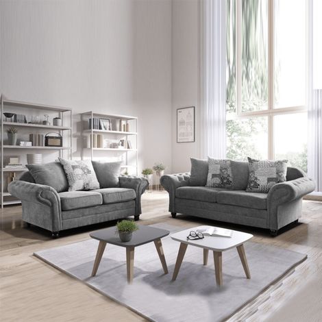 Modern Corner Sofa Grey Color Contemporary Design with Foam Seating - 3+2