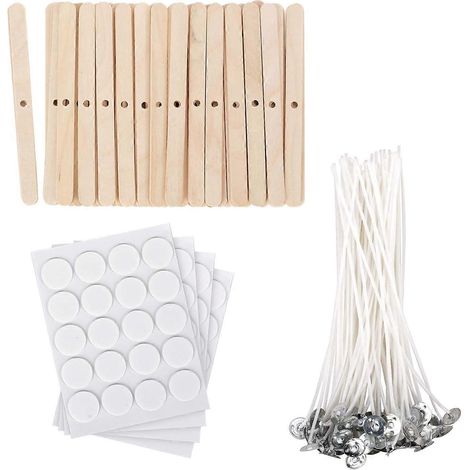 Kit de fabrication de bougies, supports de mèches en bois, autocollants pour mèches de bougies -- (1/5)