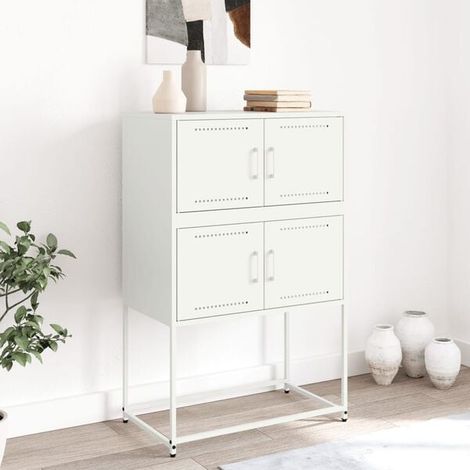 Buffet de Cuisine Blanc 68,5x38,5x107 cm - Armoire de Rangement Métallique avec Étagères Ajustables, Meuble de Stockage Robuste pour Salle à Manger, Salon ou Bureau (1/5)