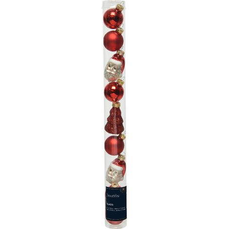 Palline rosse lucide, opache e glitterate con babbo natale e albero di natale da h 6 cm (1/2)
