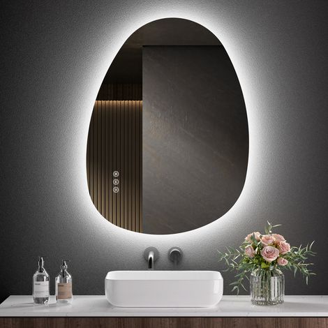 S'AFIELINA Asymmetrical Bathroom Mirror with Dimmable LED 3 Lighting Modes Lights 60x45cm Latest Fashion Illuminated Vanity Mirror (1/5)