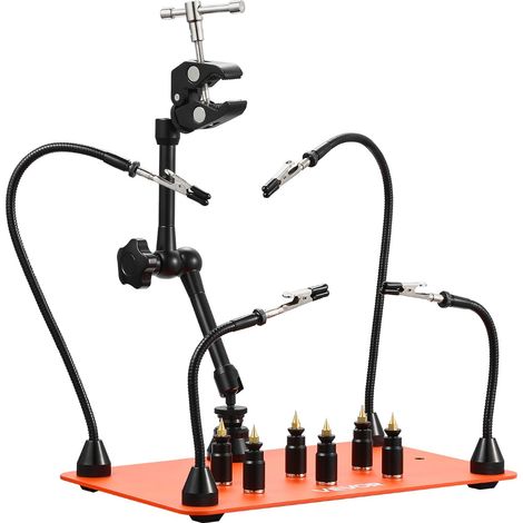 Troisième Main Soudure à 4 Bras, Station Aide de Soudage Magnétique, avec 6 Piliers de Circuit Imprimé, Support de Pistolet à Air Chaud 360°, pour Réparation Électronique, Artisanat, Bricolage (1/5)
