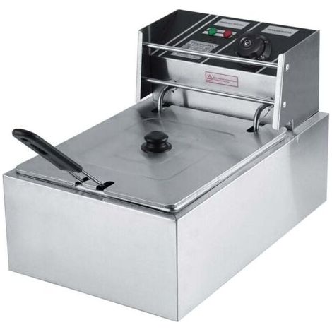 Friteuse électrique en acier inoxydable de 6 litres avec panier à friture, adaptée à un usage commercial et domestique. (1/4)