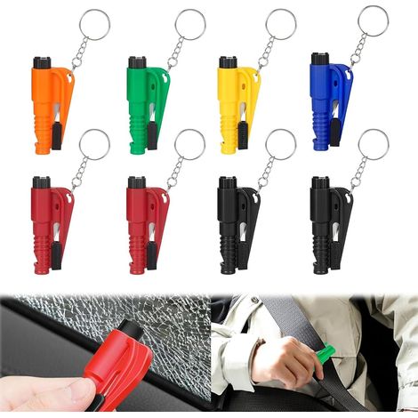 8 PCS Outils de Secours, Outil de Sauvetage Porte Clés Sécurité, 2 en 1 avec Brise Vitre Et Coupe Ceinture, pour Évacuation Rapide en Cas D’Accident, Immersion Ou Urgence dans la Voiture (1/5)