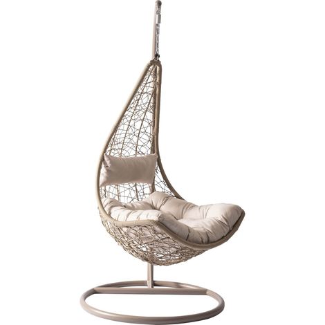 Chaise suspendu Comfivo Figae, Beige, 195x95x95cm, Tissu, Métal, Plastique