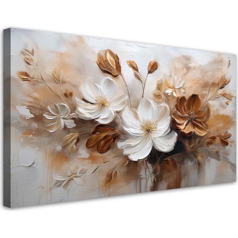 Tableau déco Fleurs sauvages blanches et brunes peintes 80x40 (1/5)