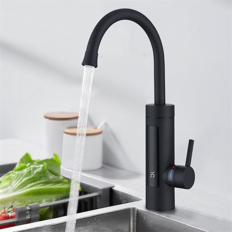 Homelody – Mitigeur de lavabo électrique 3000W – Chauffe-eau instantané – Finition noire mat – Rotation 360° – Double isolation sécurité (1/5)