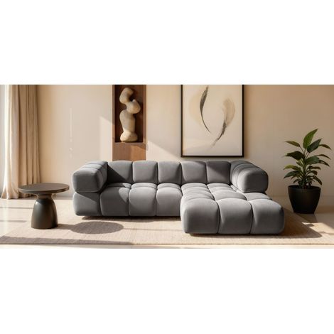 Ecksofa Designersofa BLANCHE in Stoff Bluvel Grau Ottomane Rechts