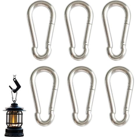 Lot de 6 Petit Mousqueton de Sécurité en Acier Inoxydable avec Manille INOX, 8 Pouces 8x80mm, Anti-Rouille, Robuste, Sac à Dos, Laisse, Hamacs, Camping, Pêche et Quotidien (1/5)