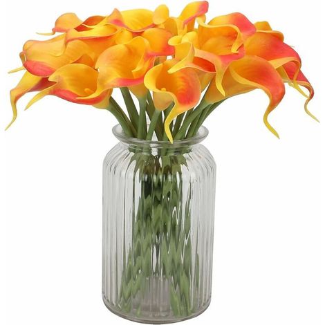 de fleurs artificielles Calla au toucher réaliste pour mariage bureau maison cuisine décoration fête événement coucher soleil Lot 9 rouge (1/4)