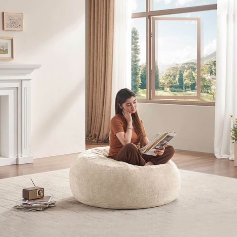 Fauteuil poire 90x90x50 cm abricot pliable, assise adulte en mousse, compact MEUBLIV (1/5)