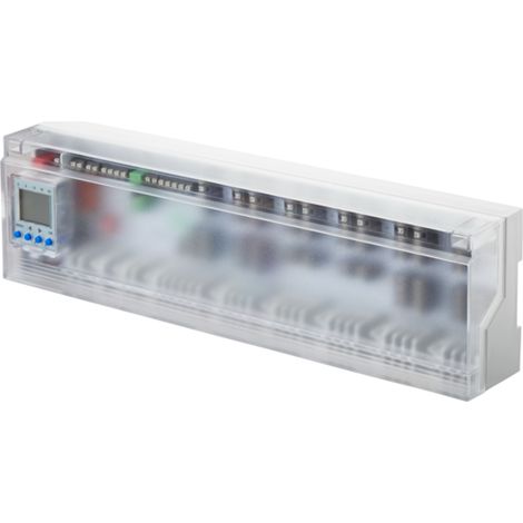OVENTROP Regleta de conexión eléctrica para calefacción de superficie 10 zonas de regulación, Calefacción / Refrigeración (Change-Over), control de bomba y caldera y reloj programable integrado, 230 V