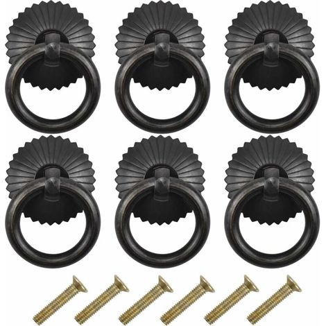 [NON UTILIZZATO] Confezione da 6 maniglie per mobili vintage, pomelli per cassetti, mobili, armadi, cassettiere, porte con viti, nero (1/2)