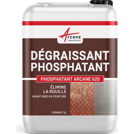 Arcane Industries – Dégraissant phosphatant métal 5 L – Élimine rouille et dégraisse – Favorise adhérence peinture – Pour acier, inox, aluminium