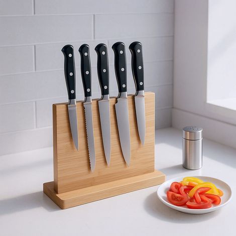Magnetischer messerblock aus bambus - wendbar stabiler stand