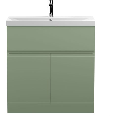 Mavesyn Contemporary 2 Door 1 Drawer Floor Standing Vanity Unit with Thin Edge Basin, Satin Green, 800mm