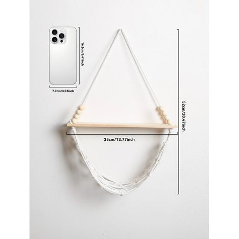 (Étagère MS12076) Étagère murale bohème en macramé avec panier en filet, étagère flottante en bois pour la décoration de la maison, de la chambre au salon, et le rangement de la cuisine - Idée cadeau (1/5)