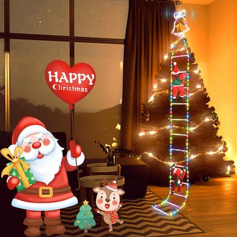 Luz navideña LED con Papá Noel para uso en interiores y exteriores, decoración navideña multifuncional con 8 modos controlables y control remoto, resistente al agua IP44 en blanco cálido y RGB (3,3 m) (1/2)