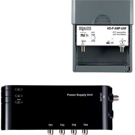 Kit préamplificateur HD-LINE 4/1 TV + alimentation pour antenne terrestre TNT (1/2)