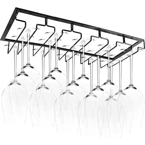 ANDIAMO Porte-verres suspendu en fer noir – Support pour 10-15 verres à vin – Dimensions 50 x 22.5 x 5.5 cm – Installation facile sous armoire (1/5)