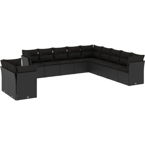 Salon de jardin 11 pcs avec coussins noir résine tressée (1/3)