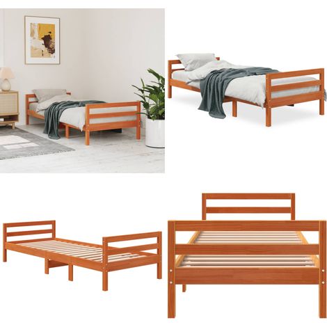 Cadre de lit sans matelas cire marron 90x190 cm bois pin massif - Cadre De Lit - Lit En Bois - Lit Double - Meubles Chambre - Literie - Home & Living (1/5)