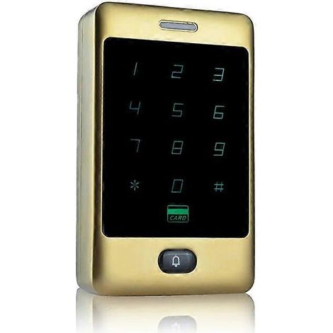 Clavier de contrôle d'accès RFID étanche en métal pour porte, 8 000 utilisateurs, lecteur de cartes 125 kHz, porte-clés inclus, couleur or (1/5)