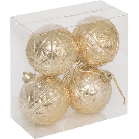Déco de sapin Lot de 4 Boules de Noël D 8 cm - Doré effet métal - Feeric Christmas (1/3)