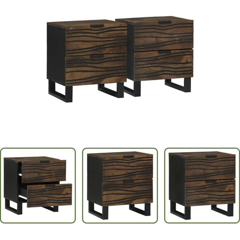 vidaXL Akazienholz Nachttisch -  Nachttisch 2 pcs Walnuss 40 x 33 x 46 cm Massivholz Akazie (1/5)