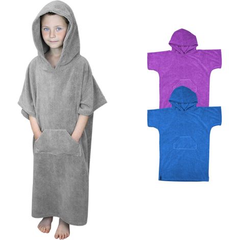 Serviette poncho de bain ou de plage avec poche - Enfant - Gris - Vivezen (1/4)