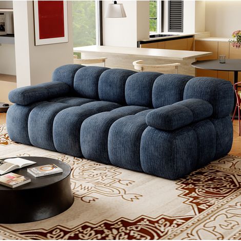 Divano 2 posti 200x100x68 cm in tessuto blu, schiuma ad alta elasticità, MEUBLIV (1/5)