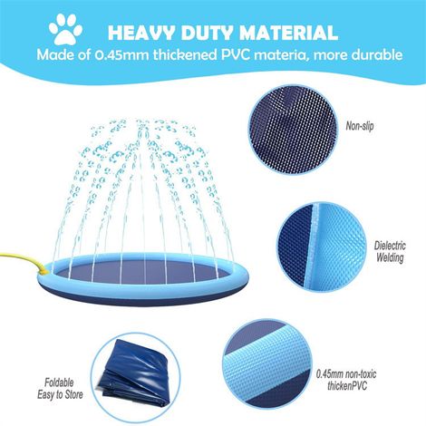 Tapis arroseur pour chiens et enfants - Piscine pour chien de 150 cm d'épaisseur avec arroseur - Tapis de jeu extérieur pour animaux de compagnie - Tapis d'eau - Jouets pour chiens, chats et enfants (1/5)
