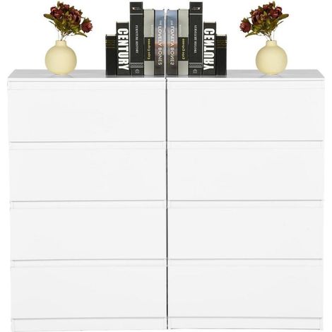 Commode 2x4 tiroirs blanche moderne pour chambre adulte salon entrée (1/5)
