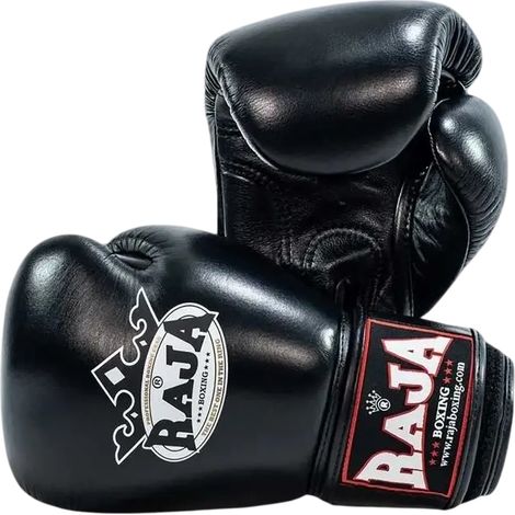 Gants de boxe Raja Standard en cuir véritable noir 12 oz (1/2)