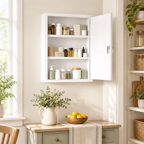 Abschließbarer Wand-Badschrank aus weißem Stahl 40 x 15 x 53,5 cm OKMYHOME (1/5)