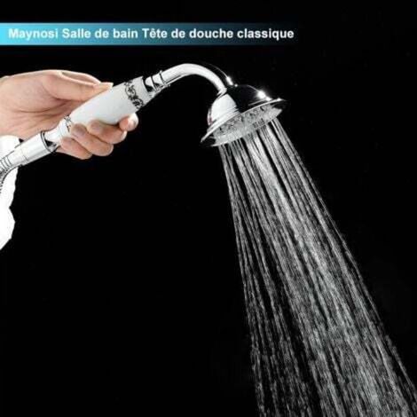 Pommeau de douche classique, douchette à main de style téléphone traditionnel, poignée en céramique rétro, douchette à main chromée victorienne (céramique à motifs) (1/3)