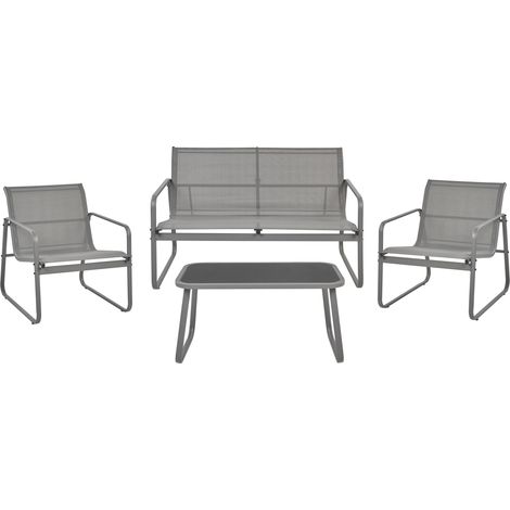 Conjunto de jardín 4 plazas con mesa industrial de metal gris Barrea (1/5)