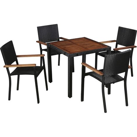 Set comedor jardín 5 pzas ratán sintético y madera acacia negro vidaXL (1/2)