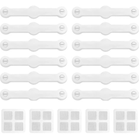 Paquete de 12 hebillas de fijación para ventanas de malla mosquitera, 5 pegatinas para reparar mallas mosquiteras, sin necesidad de taladrar ni apretar, hebillas para mallas mosquiteras y antimosquito