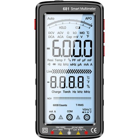 Multimètre numérique 6000 points Testeur NCV rechargeable intelligent Grand écran LCD rétroéclairé de 5 pouces Prend en charge la mesure de tension/courant/résistance/capacité/température (1/5)