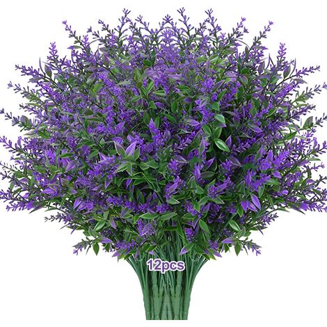 Lot de 12 bouquets de fleurs artificielles comme de vraies fleurs artificielles pour balcon, printemps, fleurs en plastique pour extérieur, jardinière (1/5)