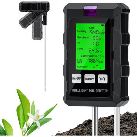 Testeur de pH du Sol 6 en 1, Testeur pour Humidité/Fertilité/pH/Température/Lumière/Humidité Ambiante (1/5)