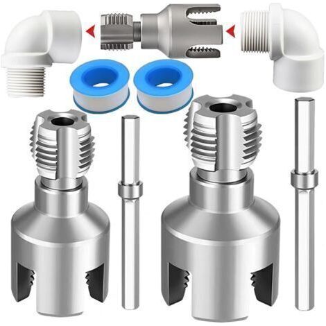 Outil de filetage de tuyaux internes et externes intégrés avec matrices de 1/2 et 3/4', forage électrique compatible 2 en 1 Kit de filetage de tuyaux en PVC