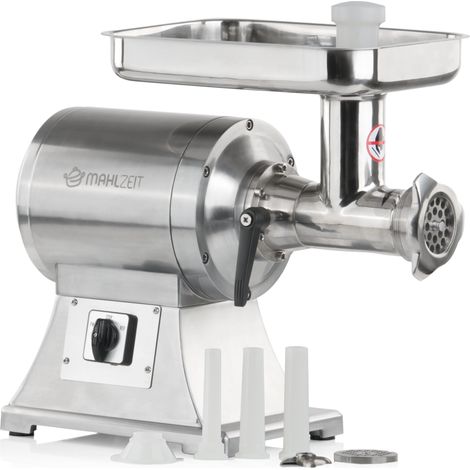 Hachoir à viande électrique 450W – Acier inoxydable – 75 kg/h – Embouts pour saucisses – Nettoyage facile – Mahlzeit
