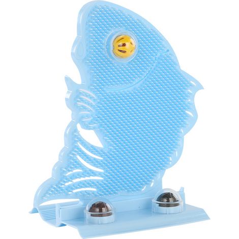 Mur d'auto-toilettage pour chat, amovible, respectueux de la peau, en forme de poisson, masseur de visage d'angle avec cloche à herbe à chat, bleu (1/5)