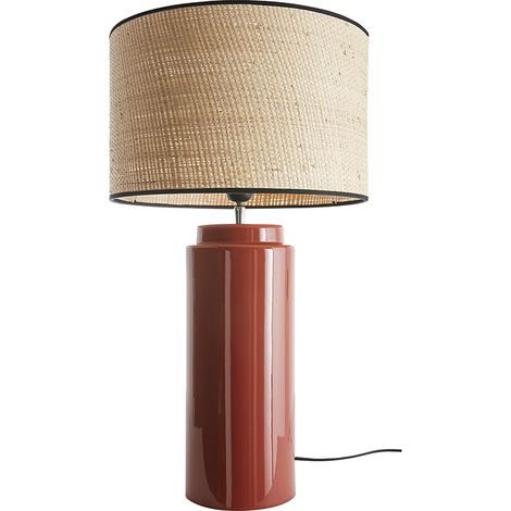 Lampada da tavolo in ceramica smaltata color terracotta e paralume in rafia naturale H64 cm MAJES