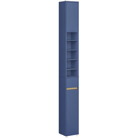 SoBuy Colonna Bagno Stretta – Mobile Bagno Idrorepellente, Alto con Ripiani Regolabili e Cassetto – Armadietto Salvaspazio, MDF, Blu scuro, 20x180x20cm, BZR34-II-B