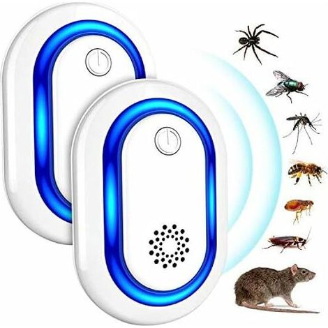 Lot de 2 répulsifs à ultrasons anti-souris, rongeurs, insectes, moustiques, sans danger pour humains et animaux – DELKEVIC